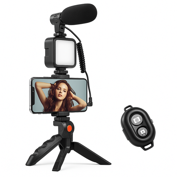 Kit de Grabación para Vlog – Trípode, Micrófono, Luz LED y Control Remoto