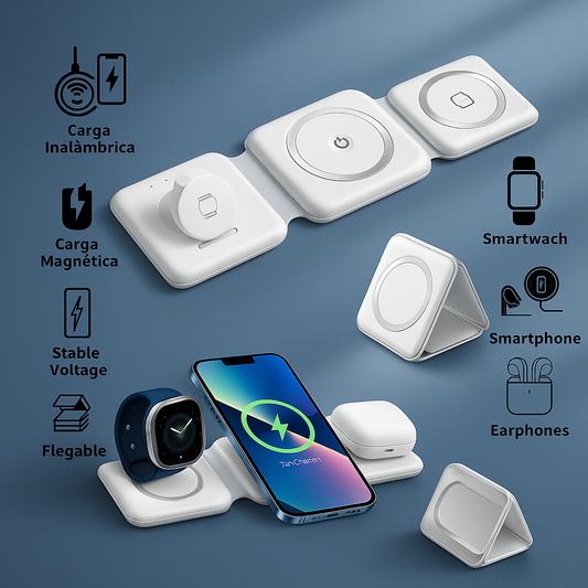 Cargador Inalámbrico 3 en 1 Plegable – Para iPhone, Apple Watch y AirPods