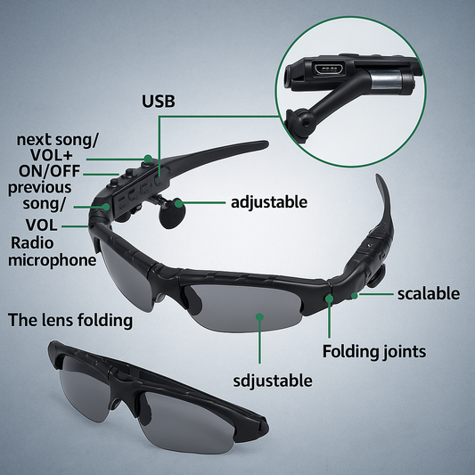 Lentes Bluetooth 5.0 con Micrófono y Audio Integrado – Estilo Deportivo y Protección UV